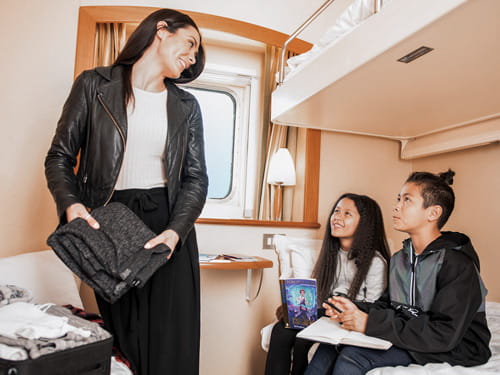 Mother with two children in P&O Cabin